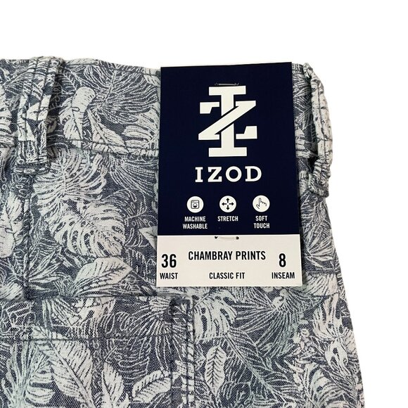 Izod Mens Chambray Classic Fit Shorts 36 Waist 8 Inseam Tropical Leaf Design - Picture 5 of 5